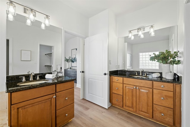 bathroom featuring hardwood / wood-style flooring and vanity