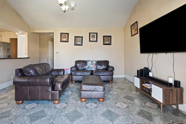 living room with vaulted ceiling