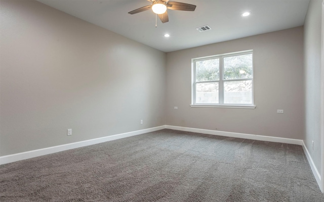 carpeted empty room with ceiling fan