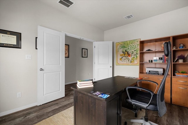 office with dark wood-type flooring