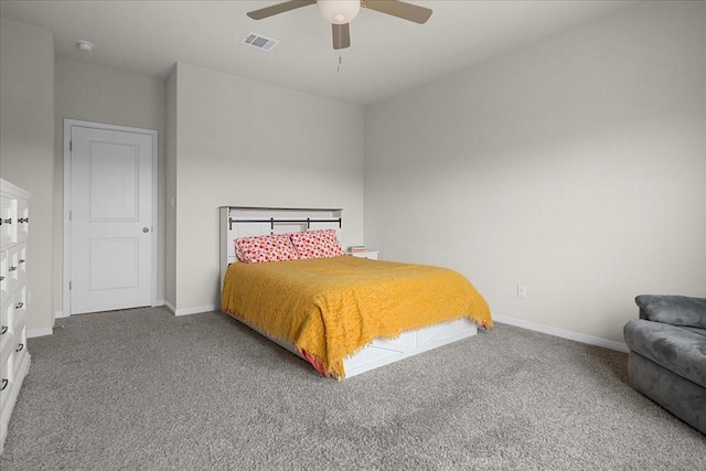 bedroom with ceiling fan and carpet