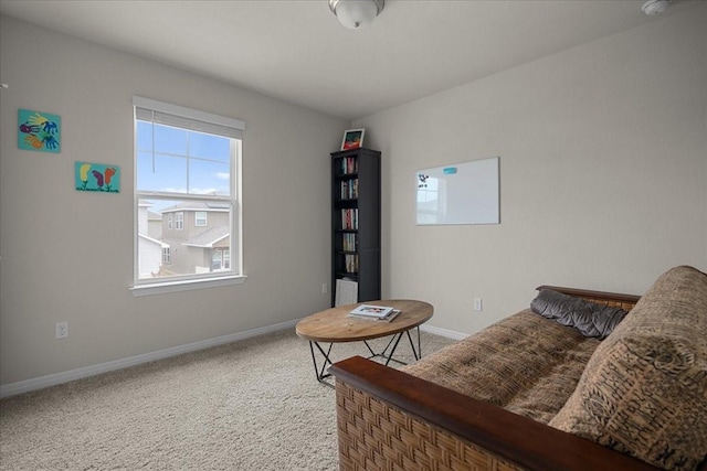 sitting room with carpet floors