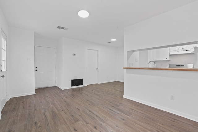 unfurnished living room featuring sink and hardwood / wood-style floors