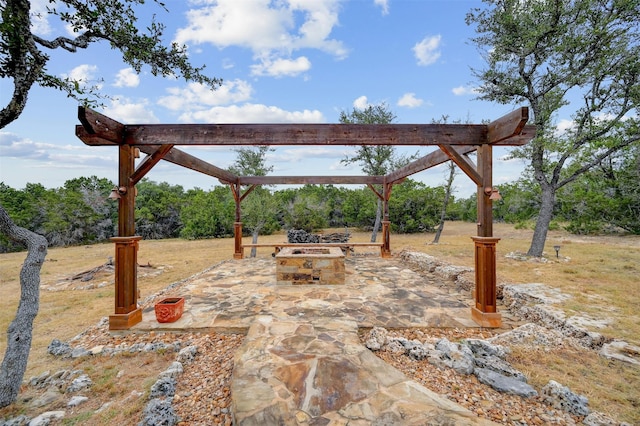 view of patio / terrace with a fire pit