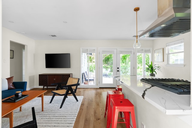 living room featuring light wood-type flooring