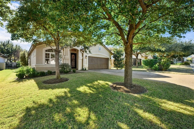 11716 Shadestone Ter, Austin, TX 78732 - obstructed view of property with driveway, stucco siding, a garage, and a front lawn