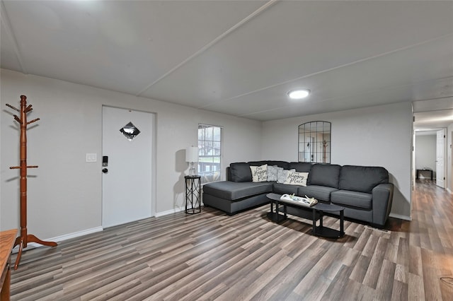 living room with hardwood / wood-style floors