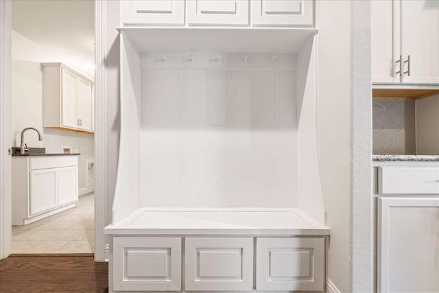 mudroom featuring dark wood-type flooring and sink