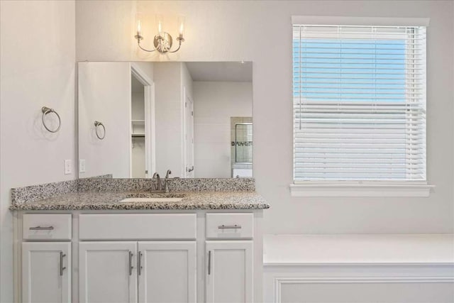 bathroom with a shower and vanity