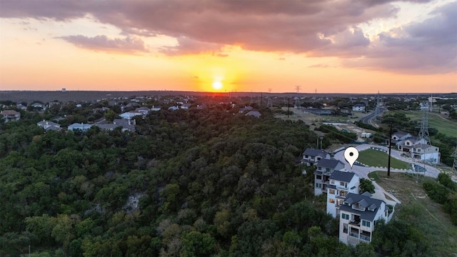 view of aerial view at dusk