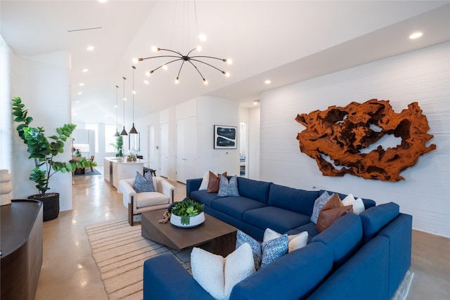 living room featuring a notable chandelier