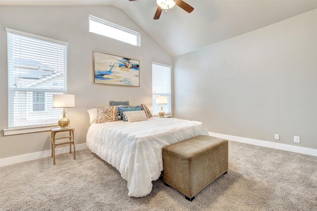 bedroom featuring ceiling fan, carpet flooring, and multiple windows