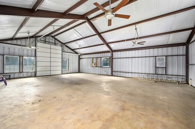 garage with ceiling fan