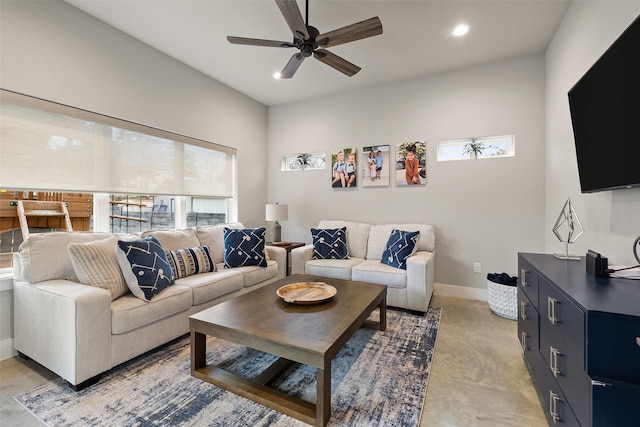 living room with ceiling fan