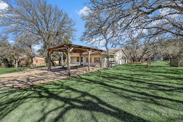 view of yard featuring a patio and a pergola