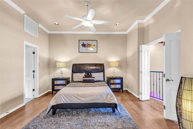 2918 Ranch Road 620 N Unit N-189, Austin, TX 78734 - bedroom featuring wood finished floors, crown molding, recessed lighting, and a ceiling fan