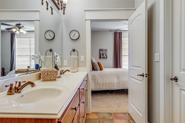 bathroom featuring vanity and ceiling fan