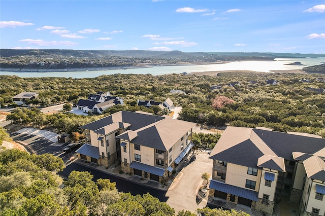 aerial view with a water view