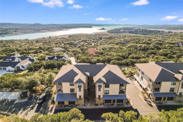 aerial view with a water view