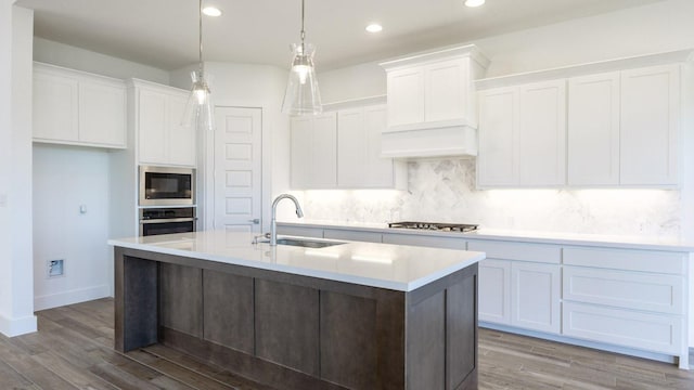 1716 Snowdrop Dr, Georgetown, TX 78628 - kitchen featuring stainless steel appliances, wood finished floors, white cabinets, and recessed lighting