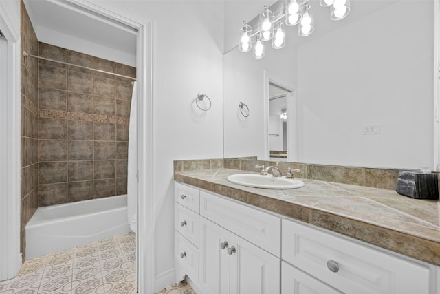 full bathroom featuring vanity, toilet, shower / bath combination with curtain, and tile patterned floors