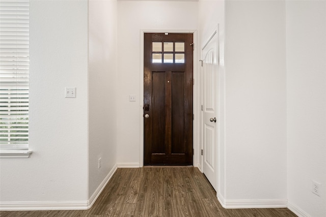 entryway with dark wood-type flooring