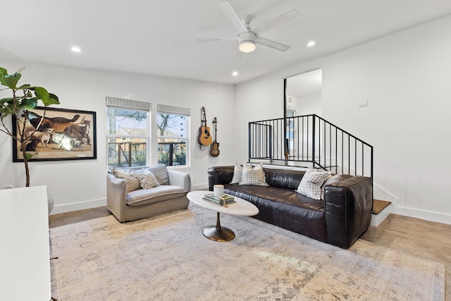 living room featuring ceiling fan