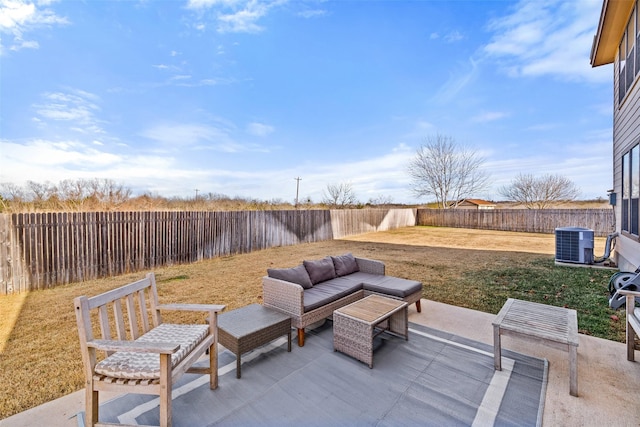 view of patio / terrace featuring an outdoor living space and central AC unit