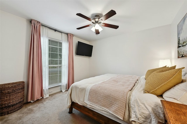 bedroom with a ceiling fan and carpet flooring