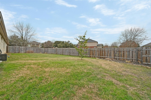 view of yard with a fenced backyard