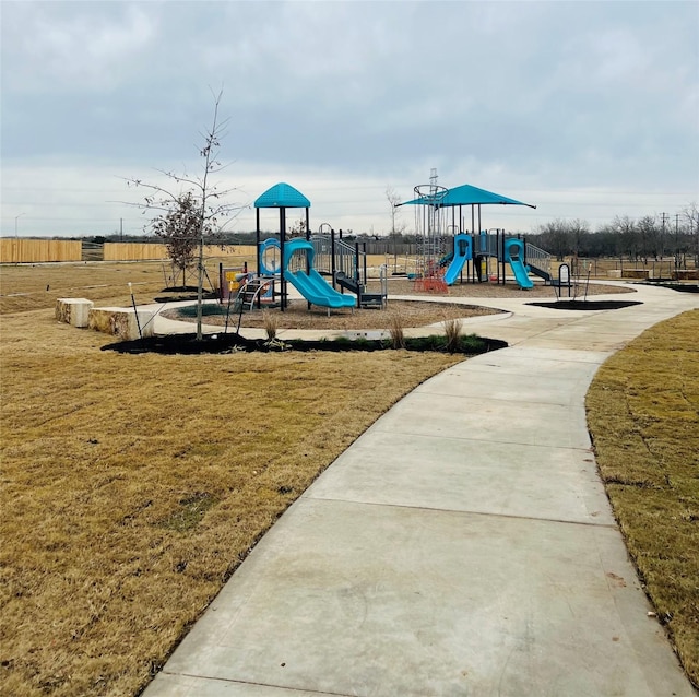 view of play area with a yard