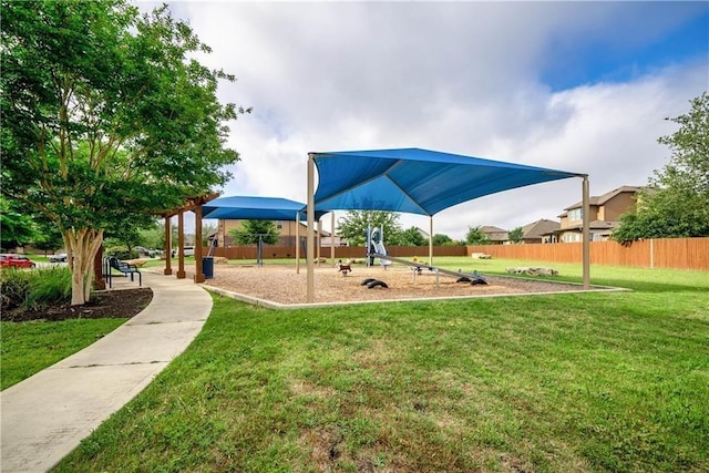 view of play area featuring a yard