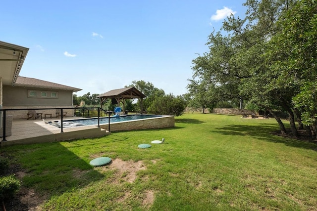 105 Aldea St, Georgetown, TX 78633 - view of grassy yard with a gazebo, a deck, and an outdoor pool