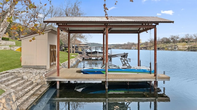 dock area with a water view