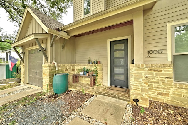 property entrance with a garage