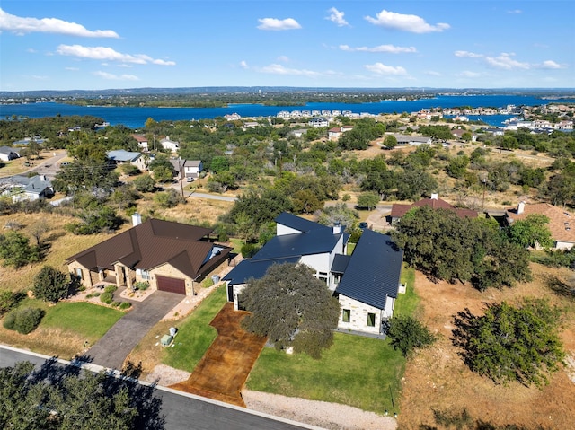 aerial view with a water view