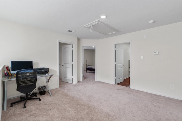 view of carpeted home office