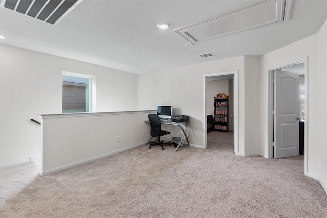 office space featuring light carpet