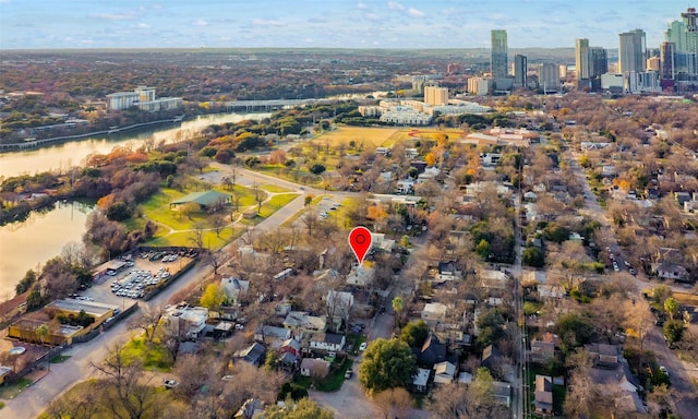 bird's eye view featuring a water view