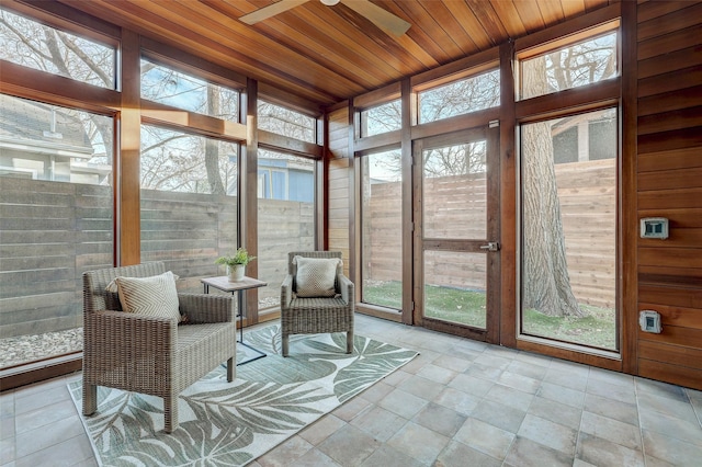 sunroom / solarium featuring wooden ceiling and a healthy amount of sunlight