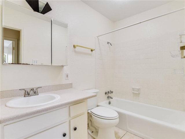 full bathroom featuring tile patterned floors, vanity, toilet, and washtub / shower combination