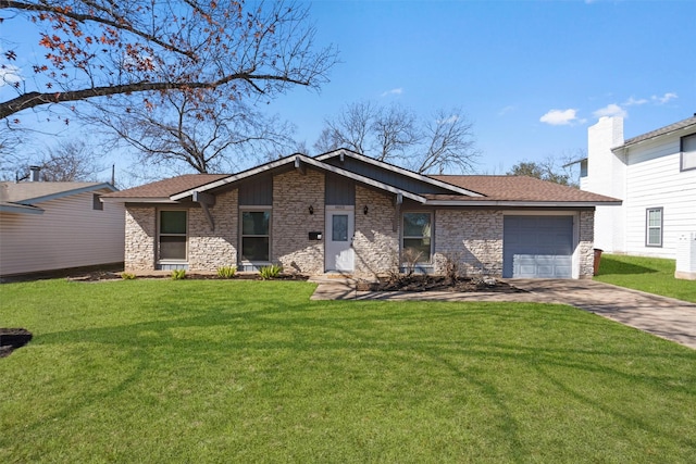 single story home featuring a garage and a front yard