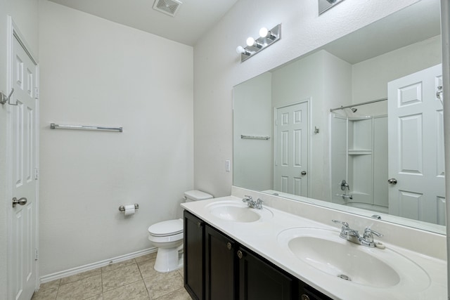 full bathroom with vanity, tile patterned flooring, shower / bathtub combination, and toilet