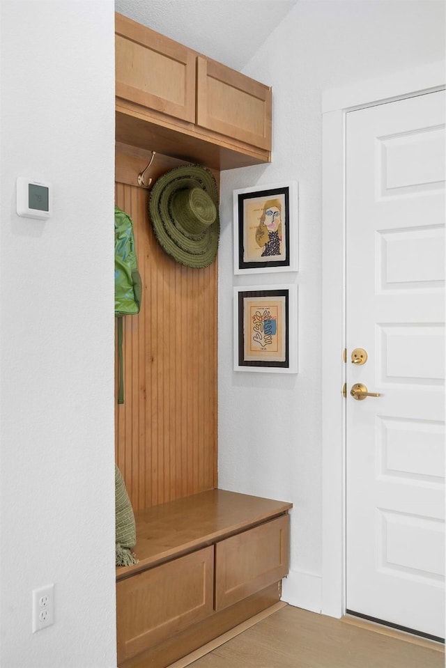 mudroom featuring light hardwood / wood-style flooring