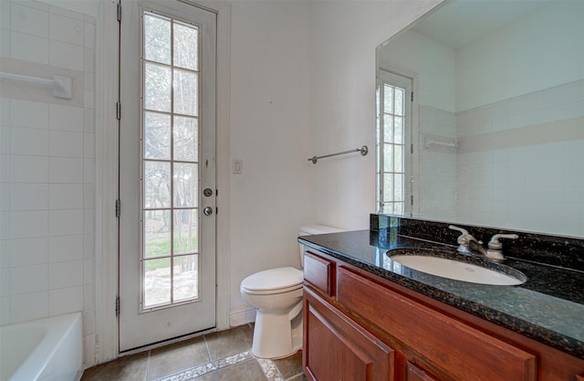 full bathroom with shower / tub combination, vanity, and toilet