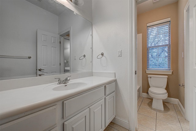 bathroom featuring tile patterned floors, toilet, and vanity