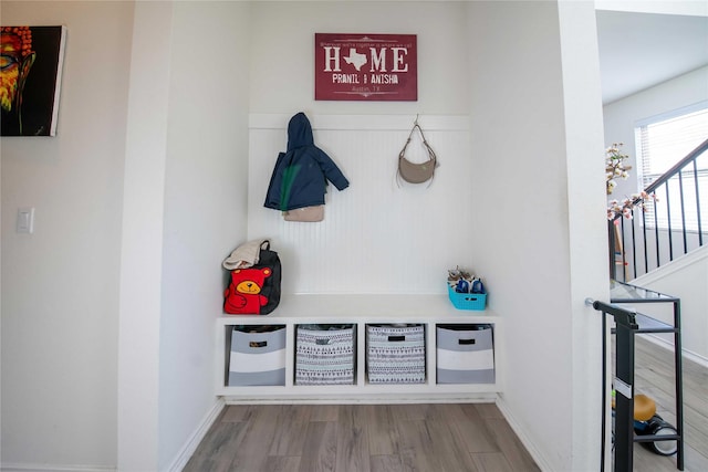 mudroom featuring wood-type flooring