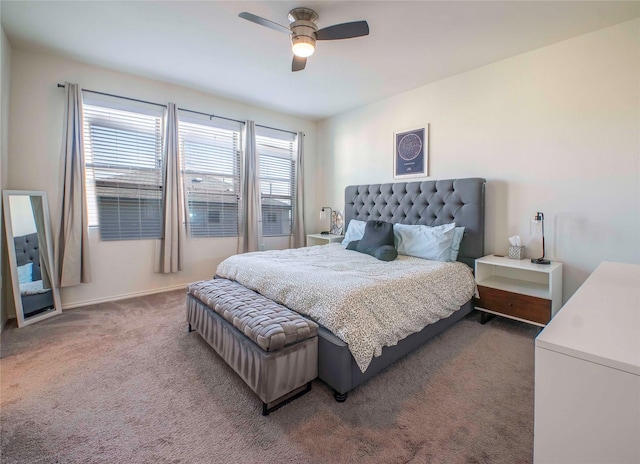 bedroom with ceiling fan and carpet