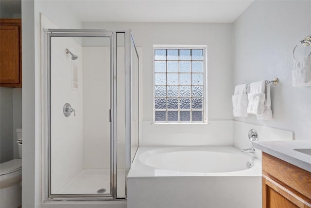 15101 Sweet Caddies Dr, Pflugerville, TX 78660 - full bathroom with a stall shower, a bath, toilet, and vanity