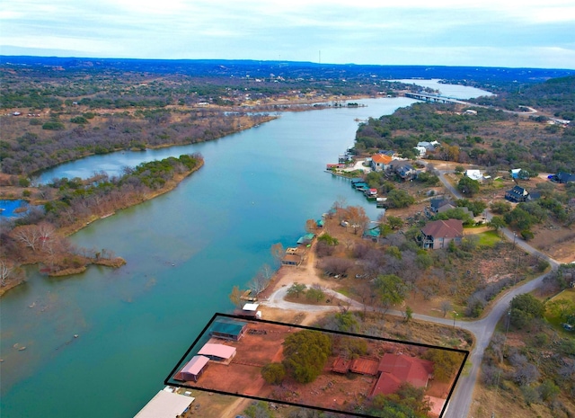 bird's eye view featuring a water view